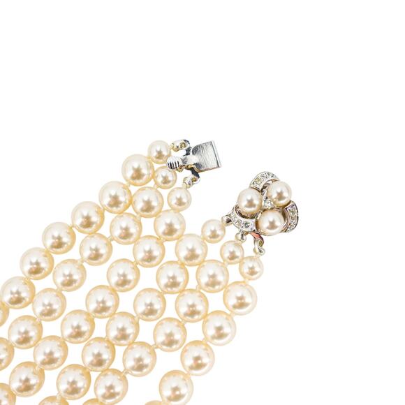 NOS - Classic Triple-Strand Faux Pearl Choker Necklace with Rhinestone Clasp - Picture 6 of 10